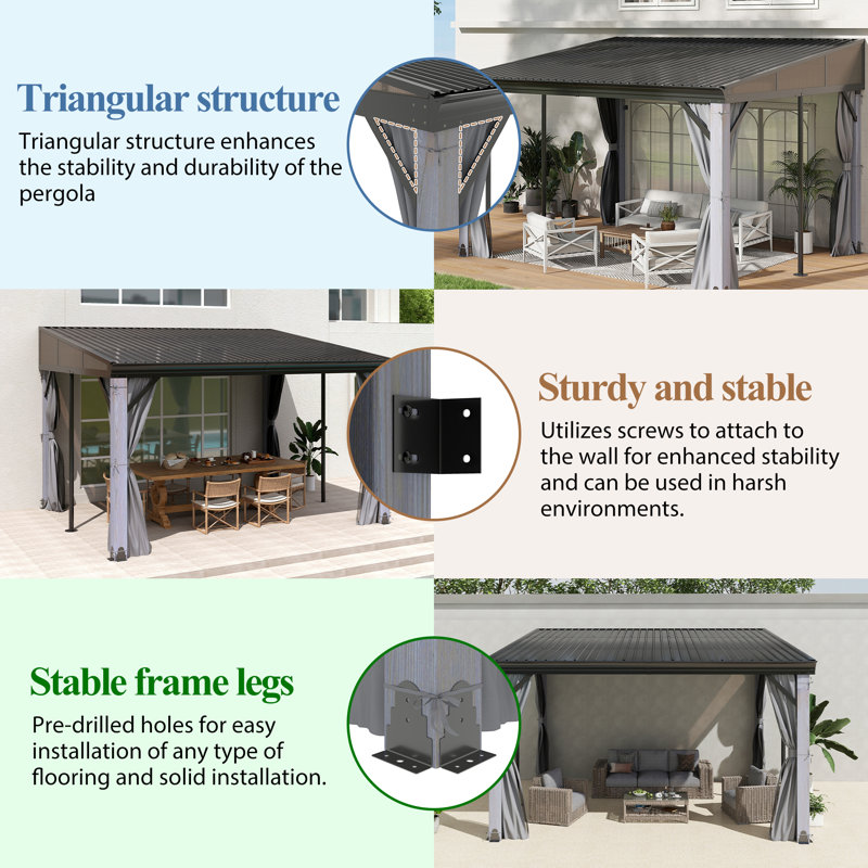 COVERONICS Wall-mounted Galvanized Steel Hardtop Gazebo, Heavy